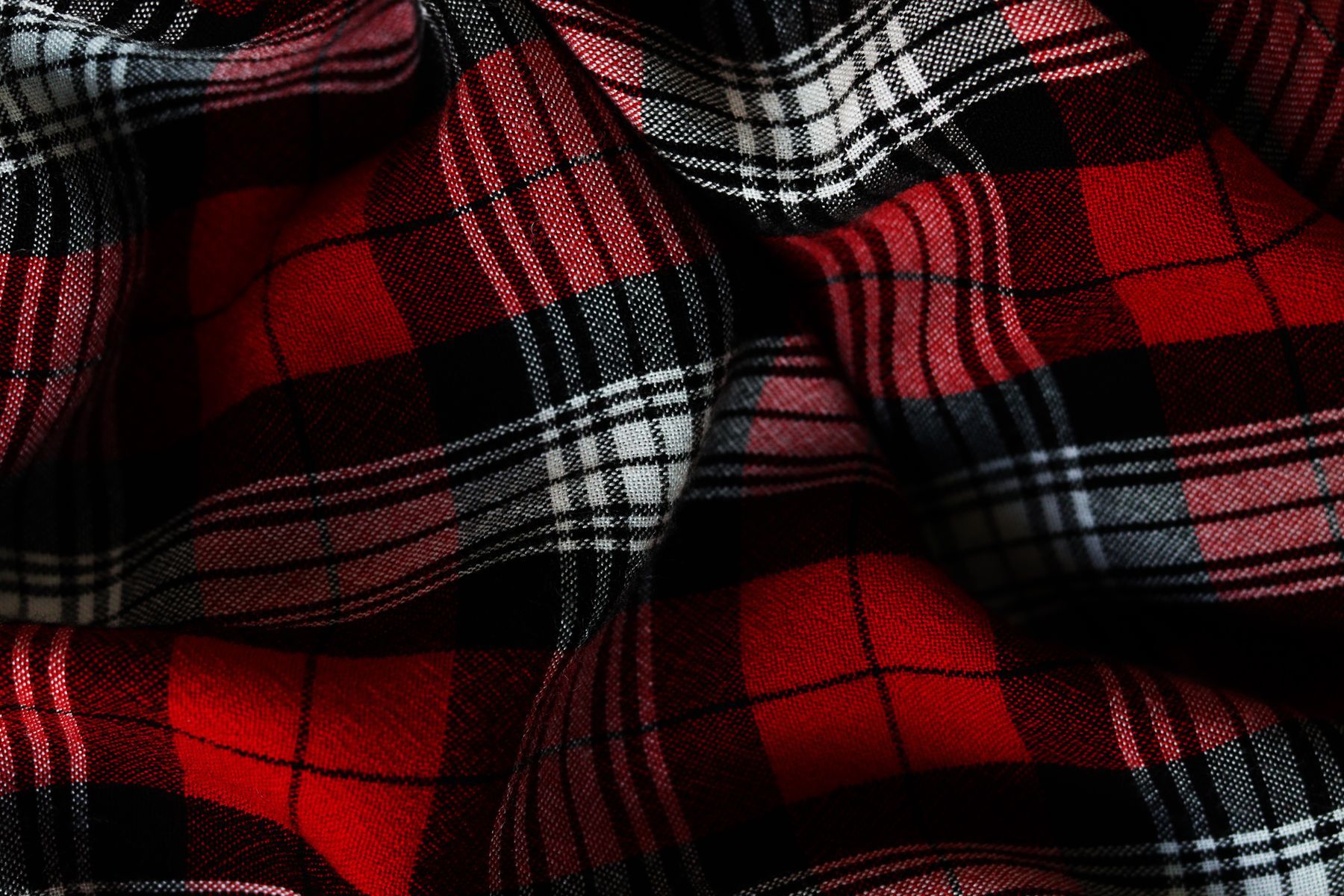Red and black tartan flannel fabric