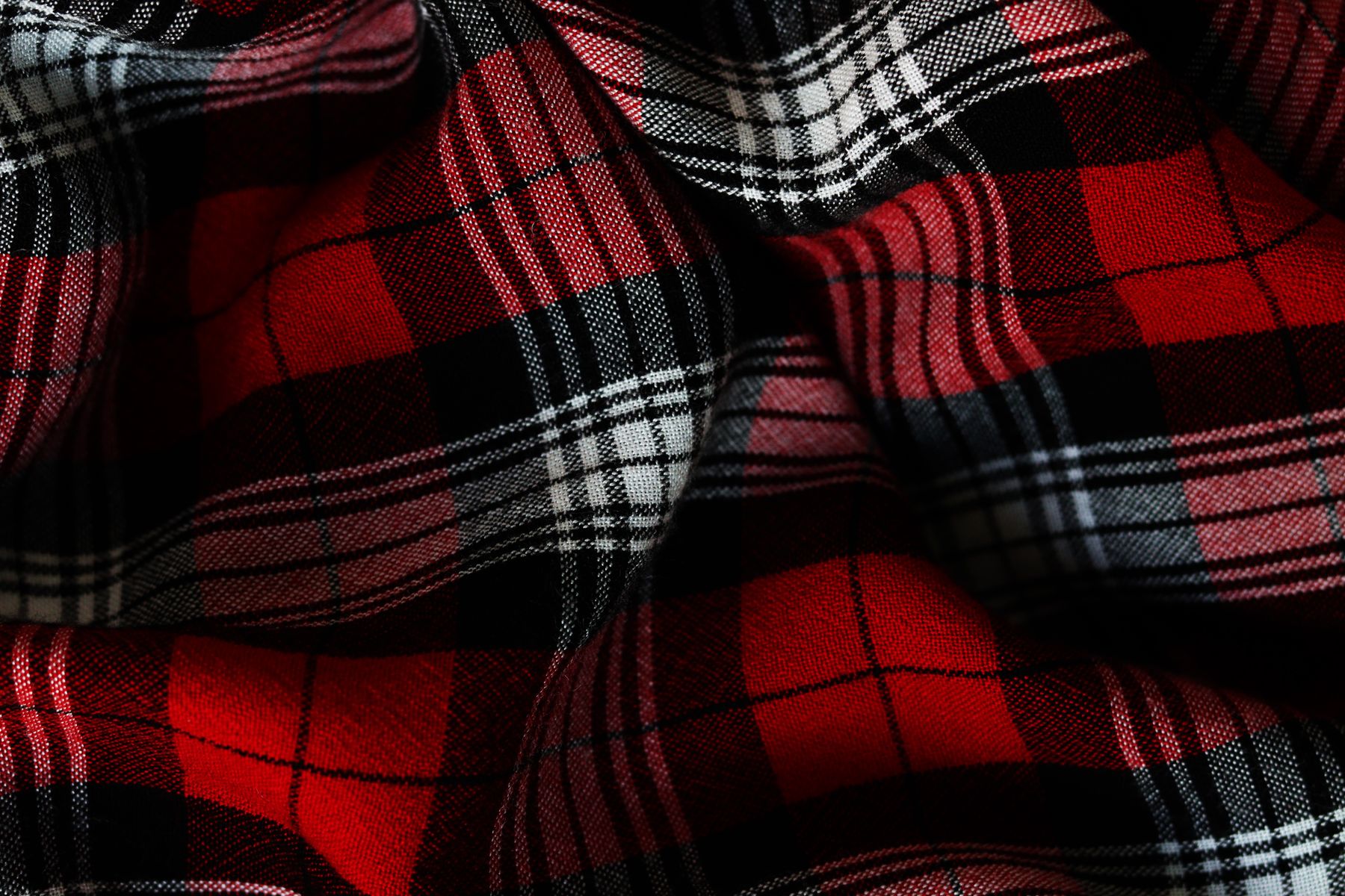 Red and black tartan flannel fabric